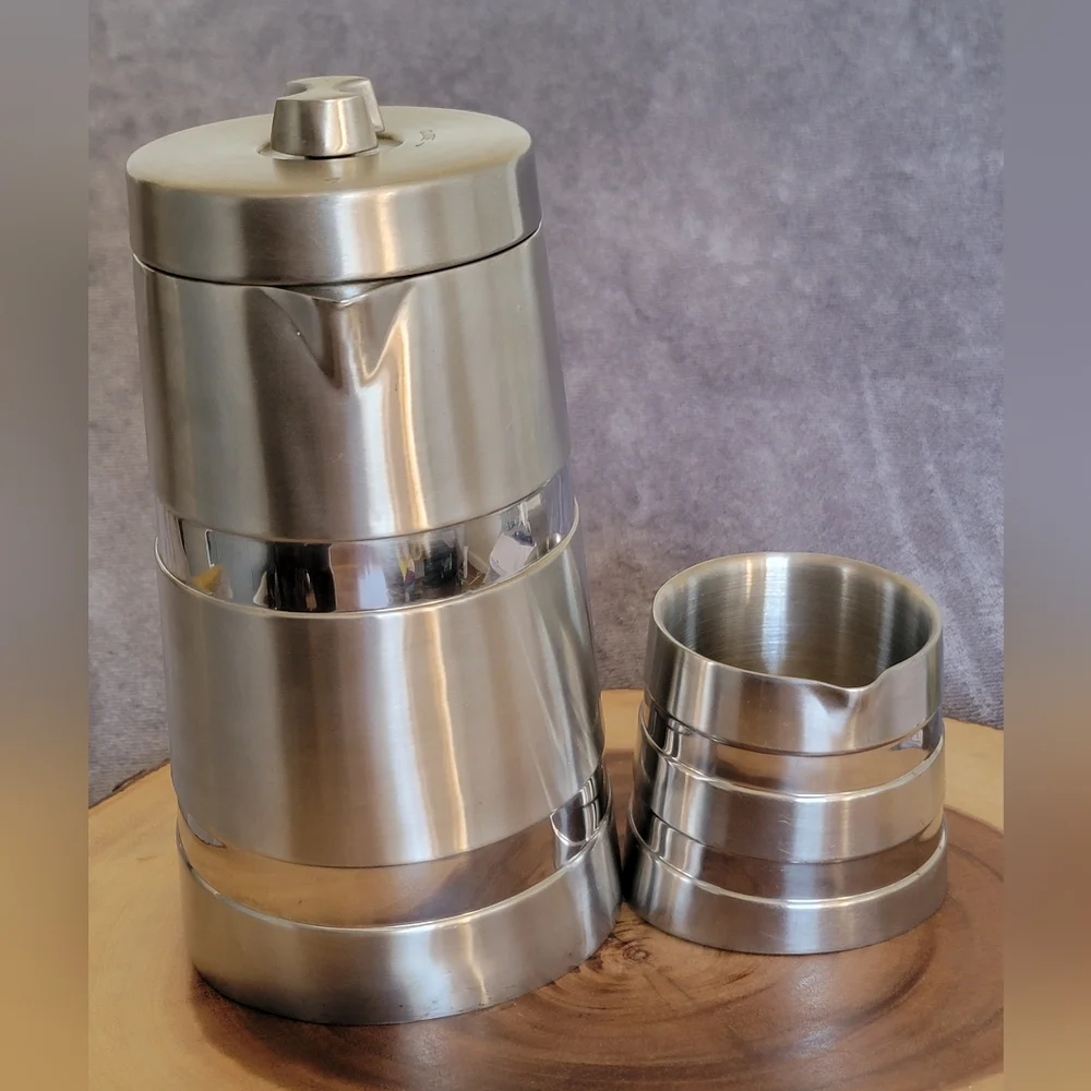 Bonjour Stainless Coffee French Press/Creamer RARE Steampunk Modern Retro - Picture 15 of 16